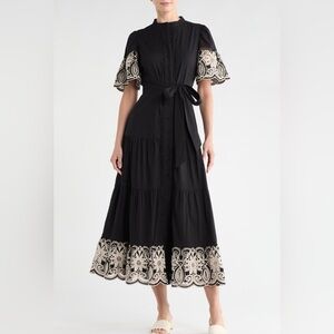 Elegant Black and Cream Embroidered Dress